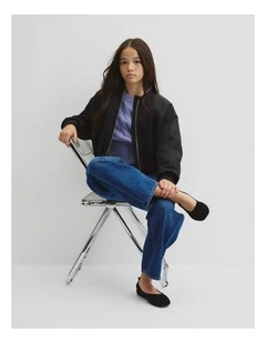 Teen Gathered Bomber Jacket in Black