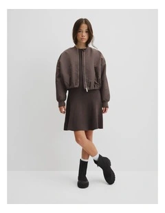 Teen Gathered Bomber Jacket in Truffle