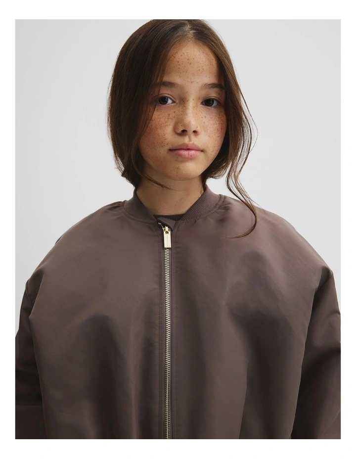 Teen Gathered Bomber Jacket in Truffle image 3
