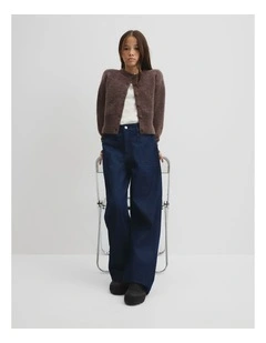 Teen Fluffy Crew Knit Cardigan in Truffle