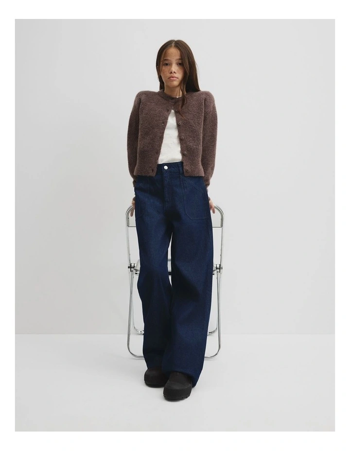 Teen Fluffy Crew Knit Cardigan in Truffle image 1