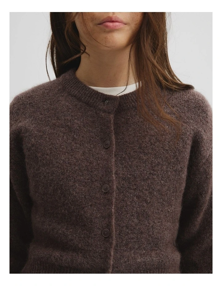 Teen Fluffy Crew Knit Cardigan in Truffle image 3