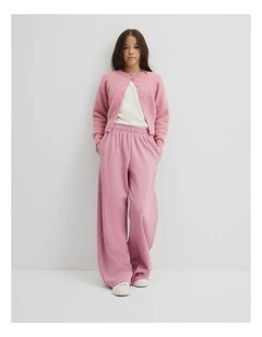 Teen Fluffy Crew Knit Cardigan in Dusty Berry