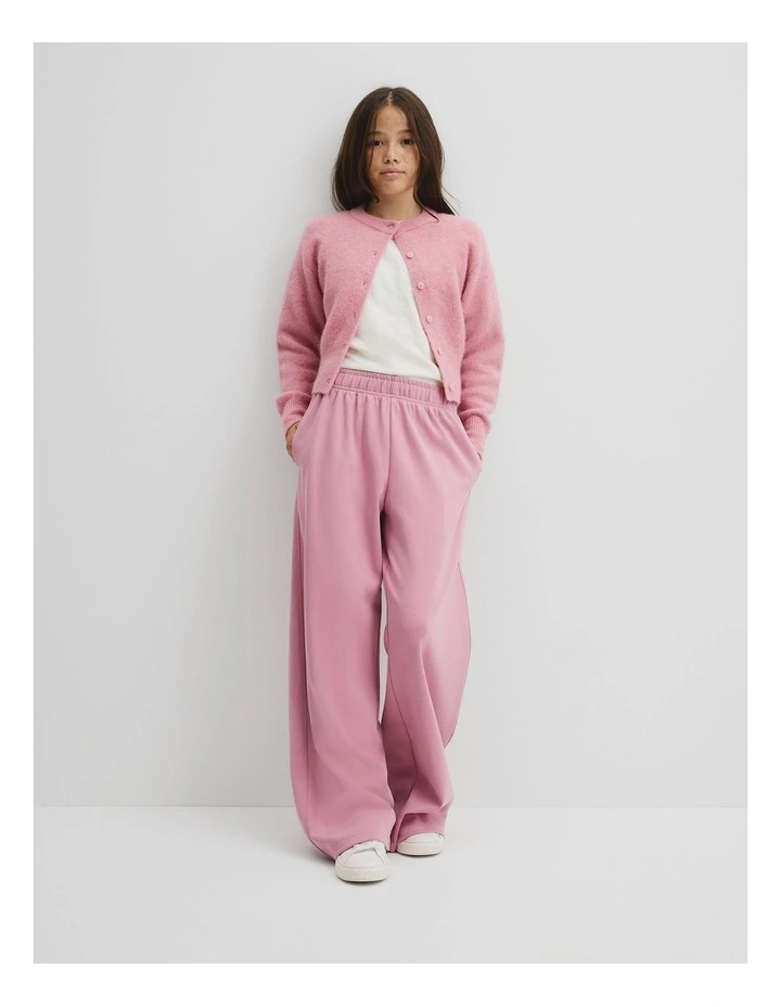 Teen Fluffy Crew Knit Cardigan in Dusty Berry image 1