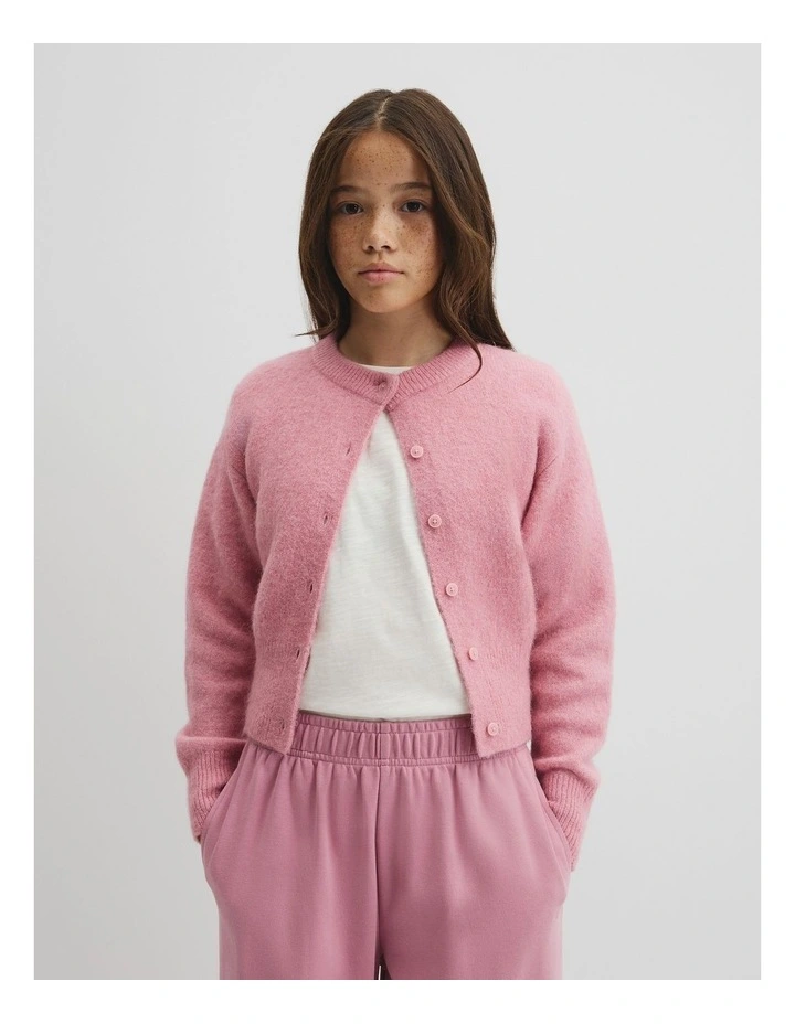 Teen Fluffy Crew Knit Cardigan in Dusty Berry image 2