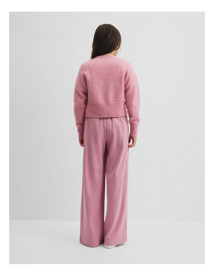 Teen Fluffy Crew Knit Cardigan in Dusty Berry image 4