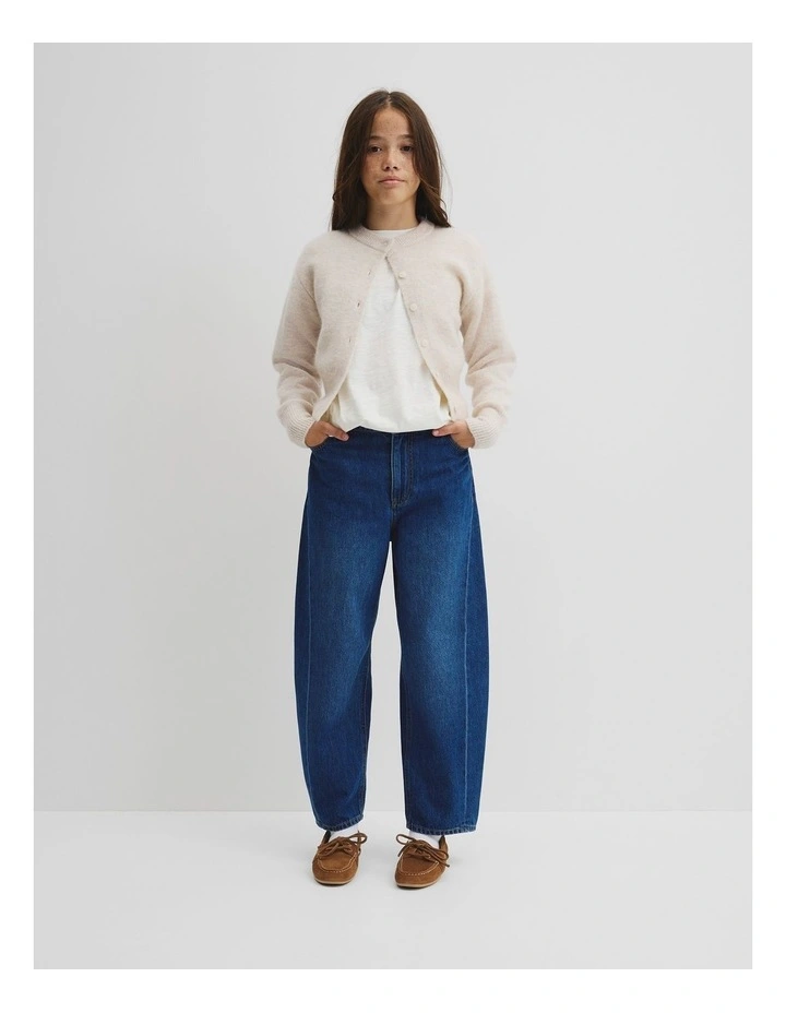 Teen Fluffy Crew Knit Cardigan in Wafer Marle image 1