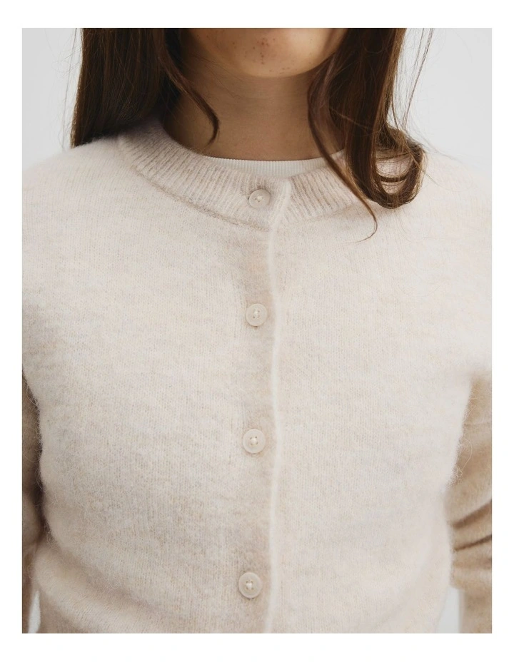 Teen Fluffy Crew Knit Cardigan in Wafer Marle image 3