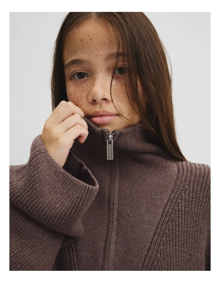 Teen Half Zip Rib Knit in Truffle Marle image 3