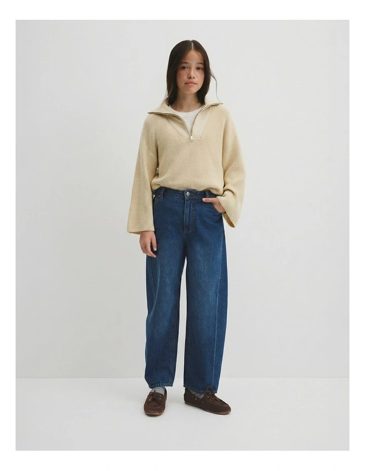 Teen Half Zip Rib Knit in Wafer Marle image 2