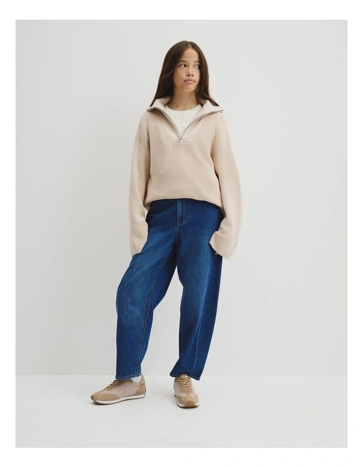 Teen Half Zip Rib Knit in Wafer Marle image 2