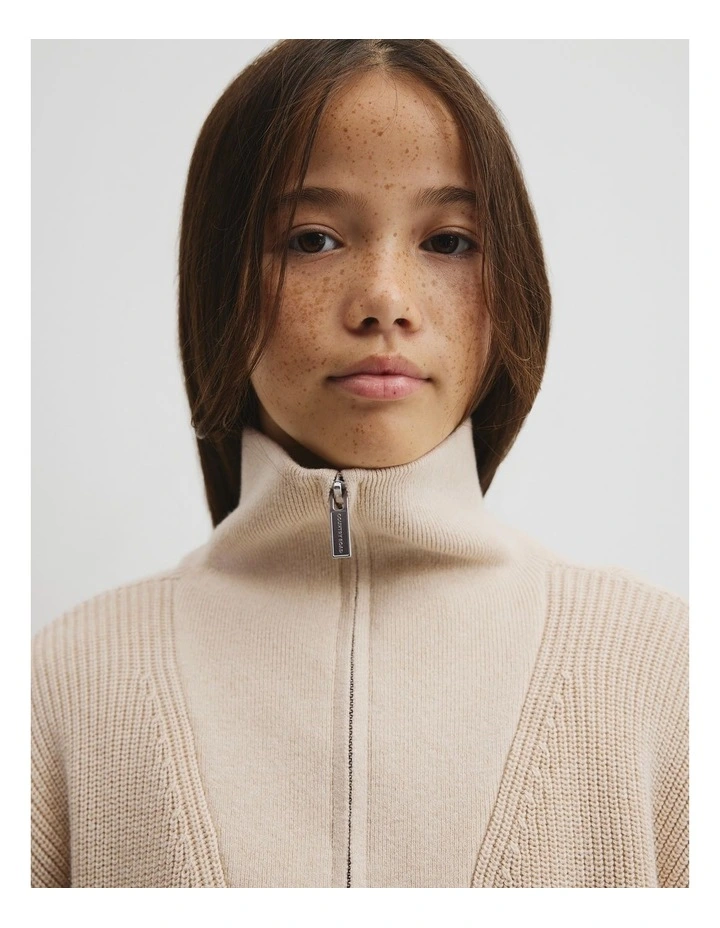 Teen Half Zip Rib Knit in Wafer Marle image 3
