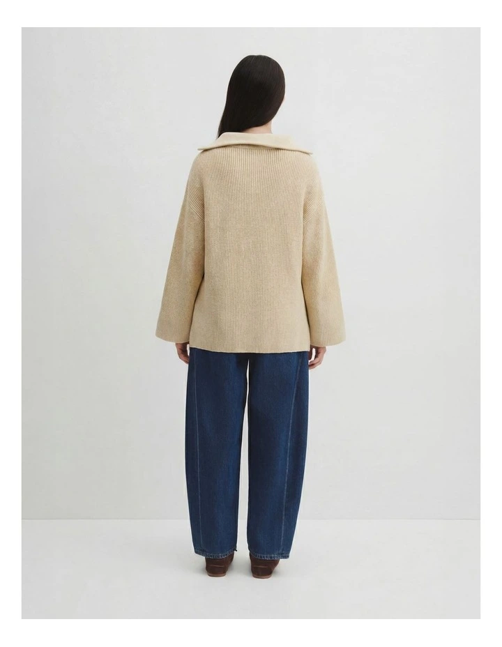 Teen Half Zip Rib Knit in Wafer Marle image 4