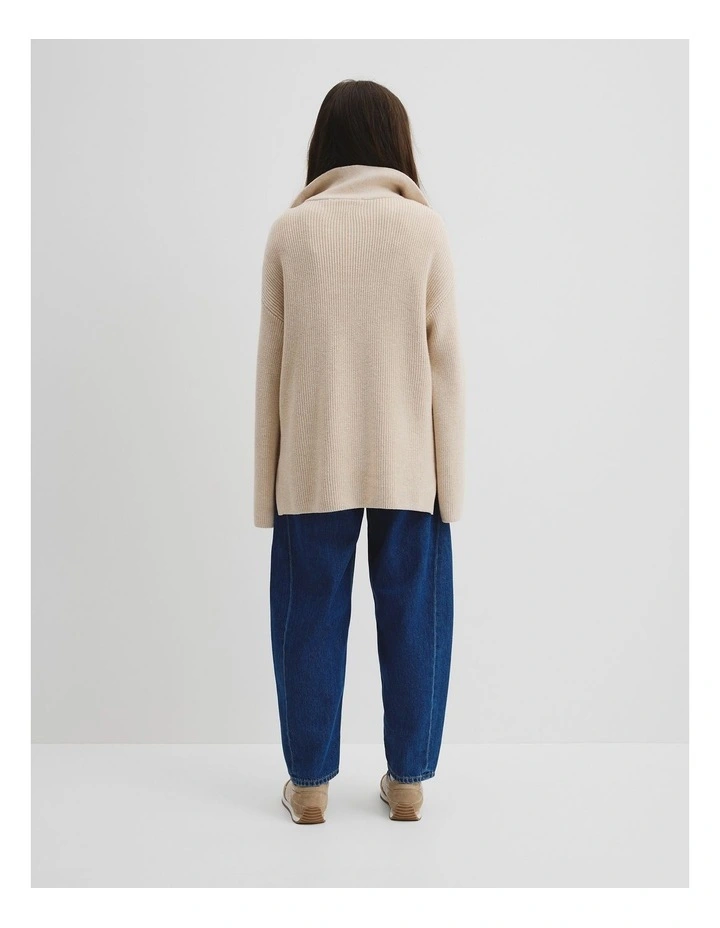 Teen Half Zip Rib Knit in Wafer Marle image 4