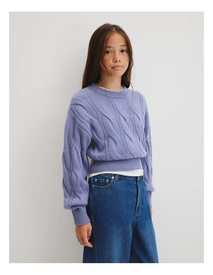 Teen Relaxed Cable Knit in Porcelain Blue image 2