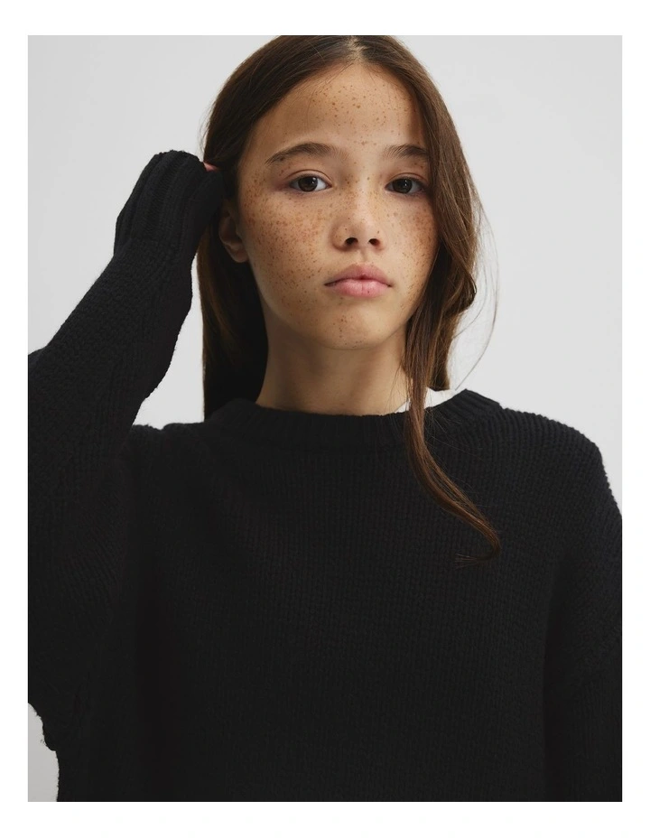 Teen Exposed Seam Knit in Black image 2