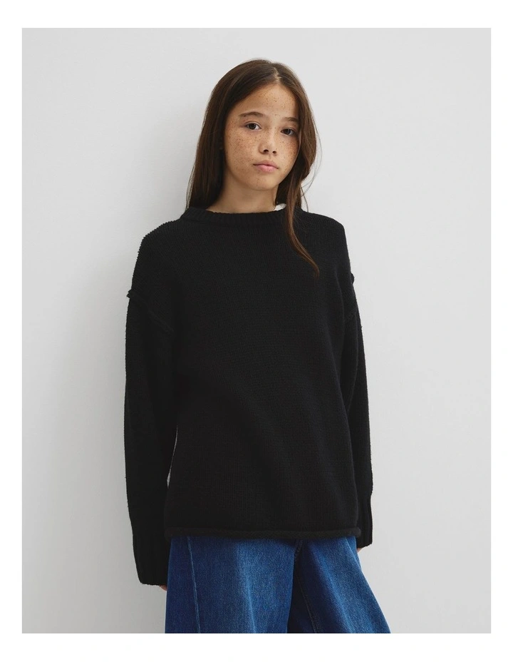 Teen Exposed Seam Knit in Black image 3