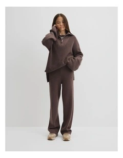 Teen Wide Knit Rib Pant in Truffle Marle