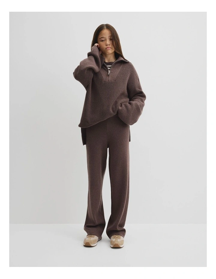 Teen Wide Knit Rib Pant in Truffle Marle image 1