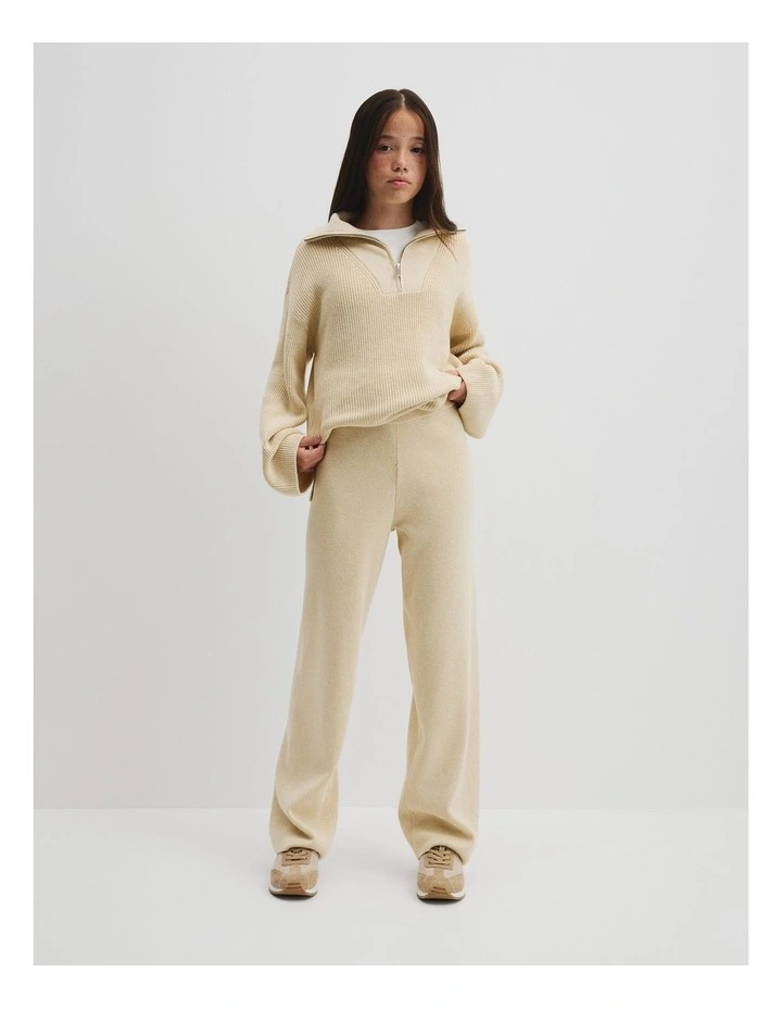 Teen Wide Knit Rib Pant in Wafer Marle image 1