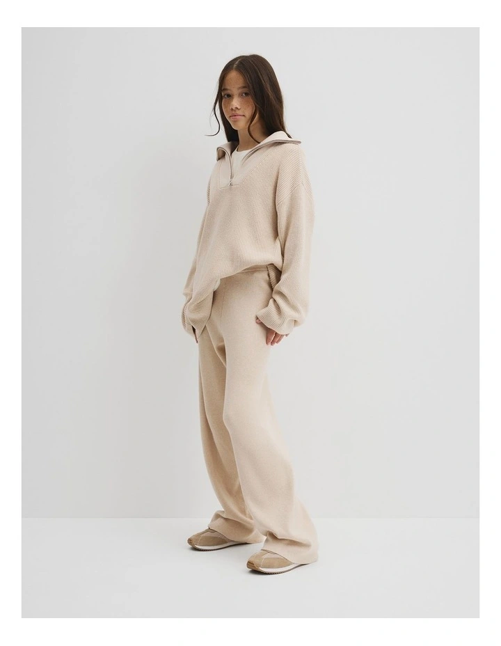 Teen Wide Knit Rib Pant in Wafer Marle image 1