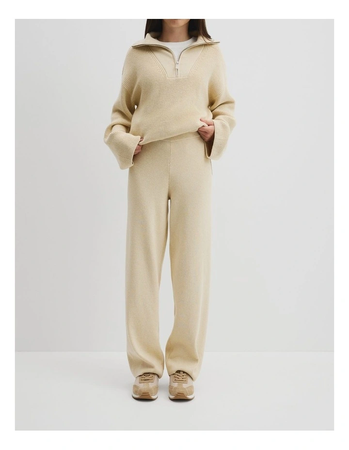 Teen Wide Knit Rib Pant in Wafer Marle image 2