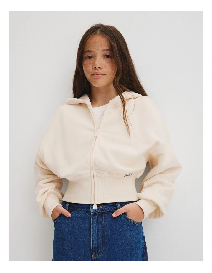 Teen Sherpa Zip Through Jacket in Oyster image 2