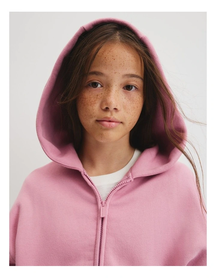 Teen Sherpa Zip Through Jacket in Dusty Berry image 3