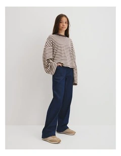Teen Relaxed Stripe Long Sleeve T-shirt in Truffle Stripe