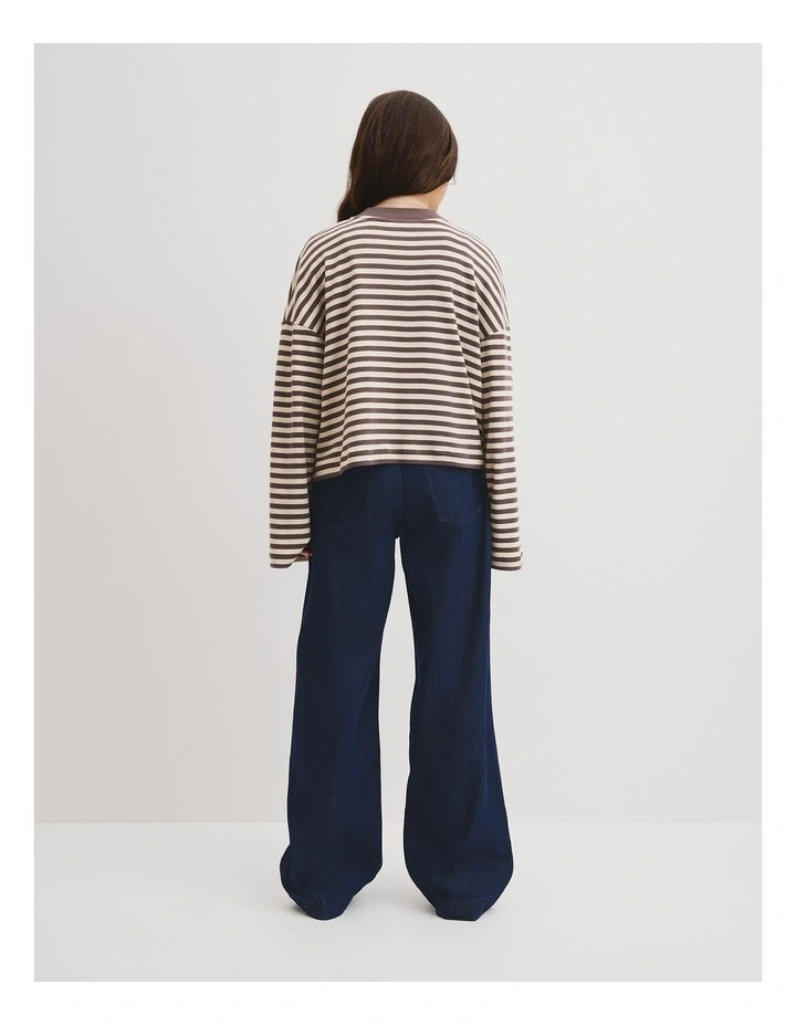 Teen Relaxed Stripe Long Sleeve T-shirt in Truffle Stripe image 4