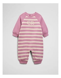 Logo Oversized Jumpsuit in Berry Stripe