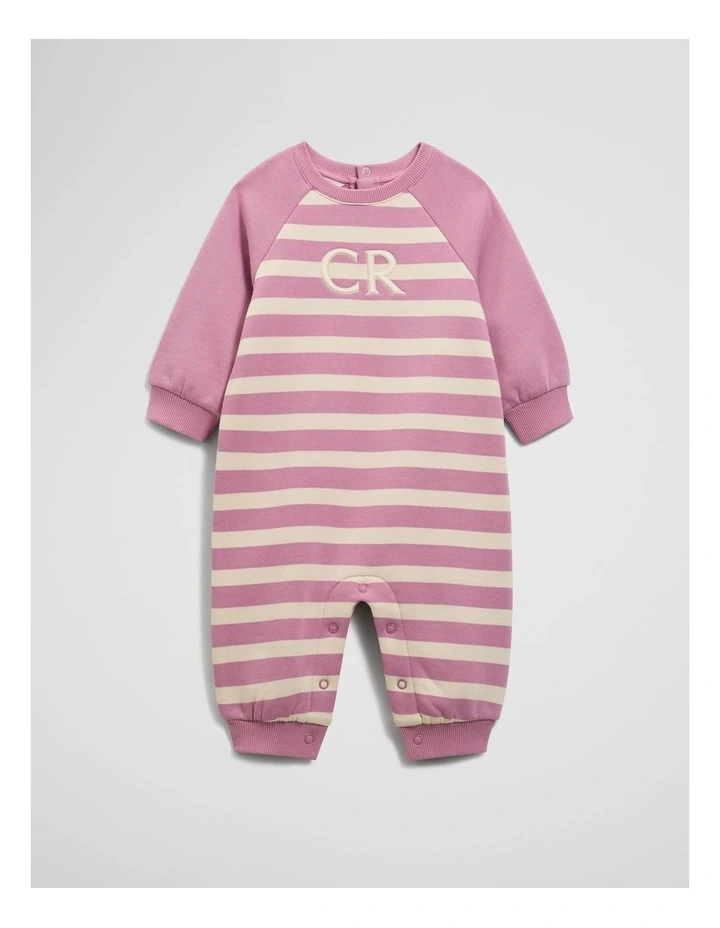 Logo Oversized Jumpsuit in Berry Stripe image 1