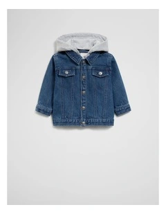 Hooded Denim Jacket in Light Indigo