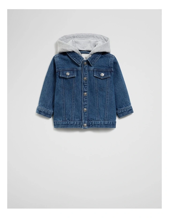 Hooded Denim Jacket in Light Indigo image 1