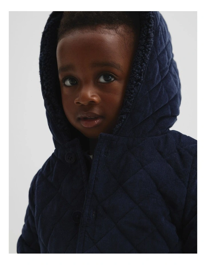 Quilted Cord Jacket in Navy image 2