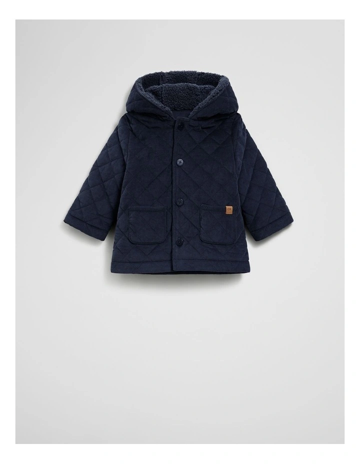 Quilted Cord Jacket in Navy image 4