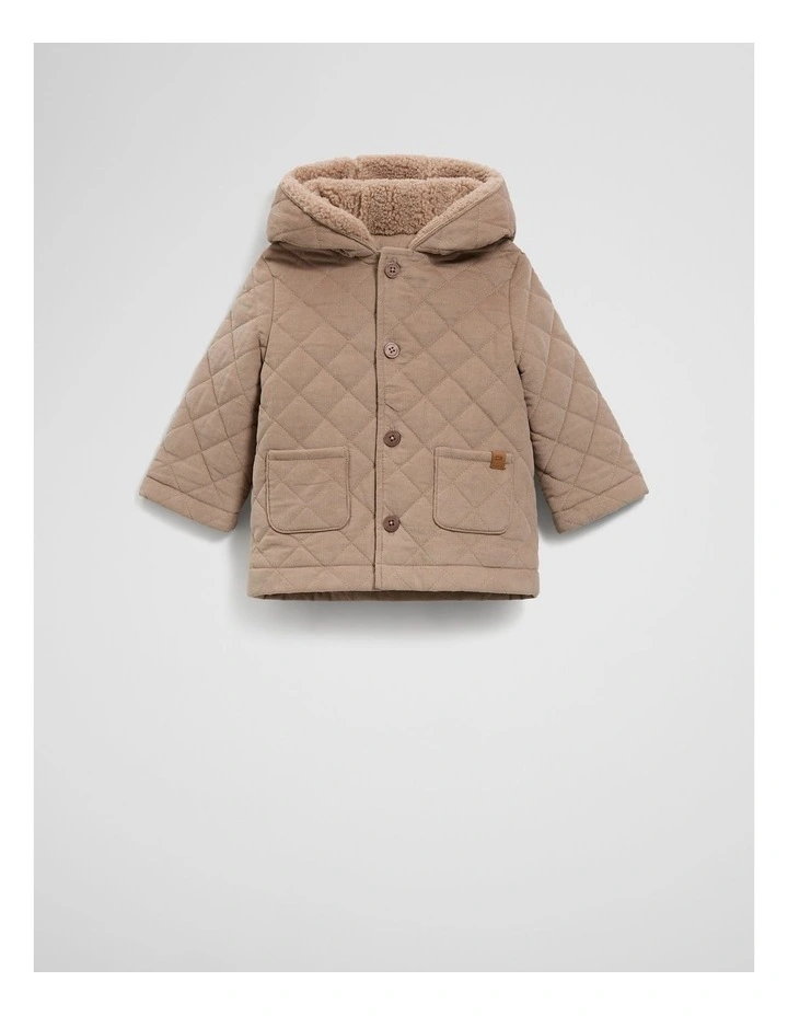 Quilted Cord Jacket in Mushroom image 1