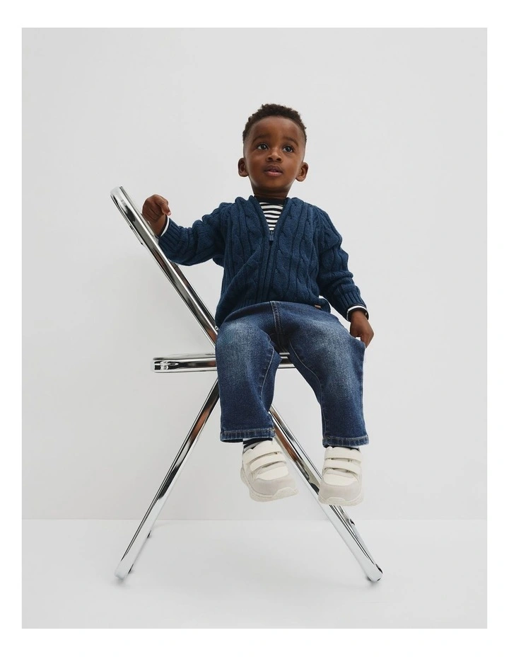 Hooded Zip Through Cardigan in Navy Marle image 1