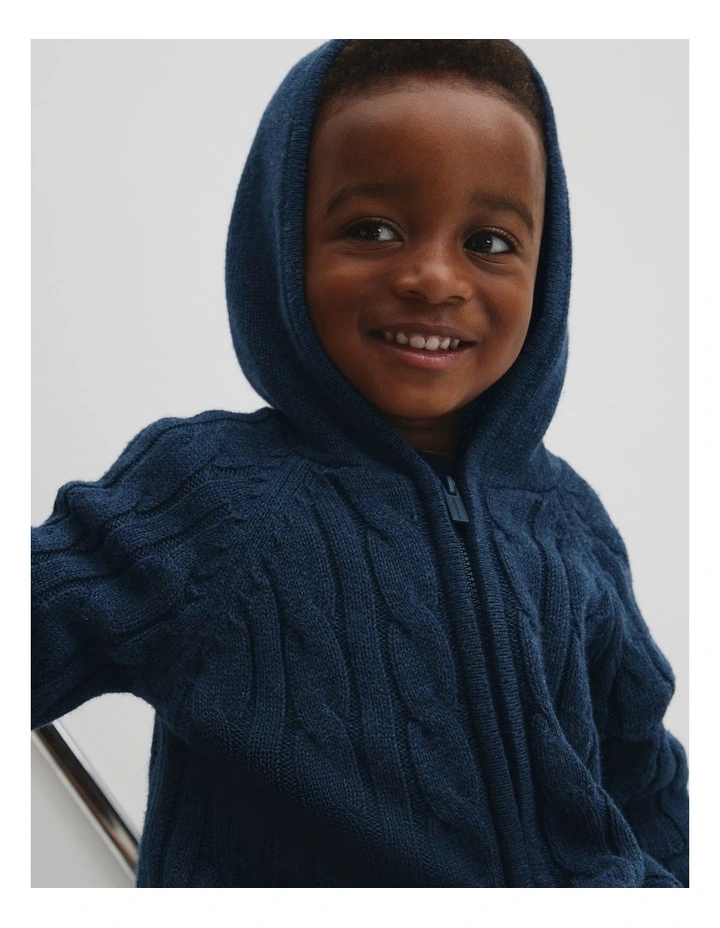 Hooded Zip Through Cardigan in Navy Marle image 2