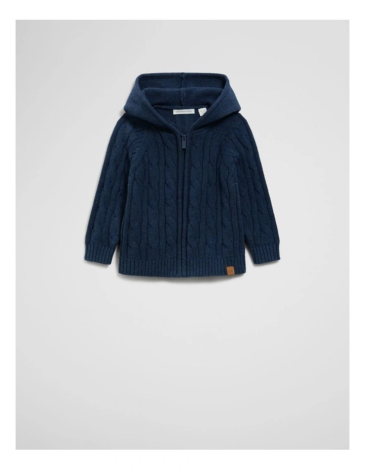 Hooded Zip Through Cardigan in Navy Marle image 4
