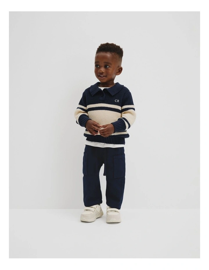 Stripe Collared Knit in Navy image 1
