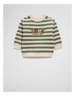 Vegetable Patch Sweat in Dusty Sage Stripe