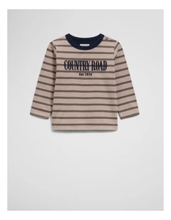 Australian Cotton Long Sleeve Heritage T-shirt in Chocolate Stripe