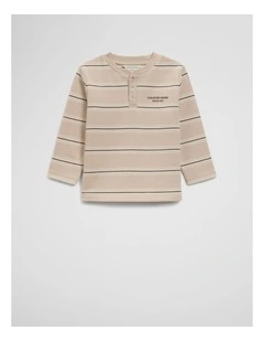 Stripe Long Sleeve Pique T-shirt in Wafer