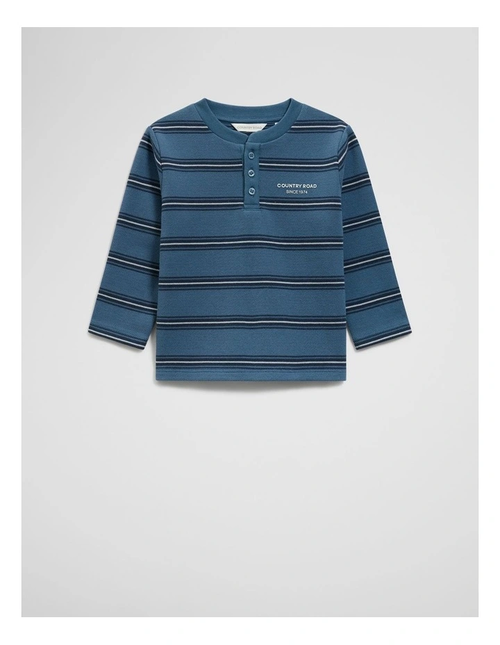 Stripe Long Sleeve Pique T-shirt in Deep Blue image 1