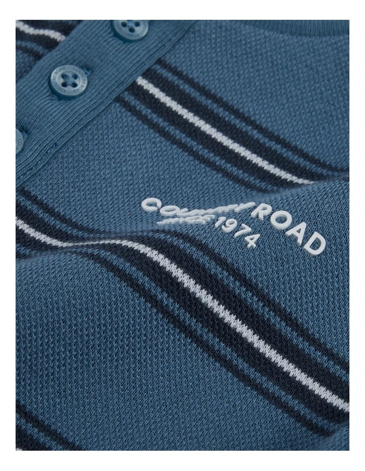 Stripe Long Sleeve Pique T-shirt in Deep Blue image 2