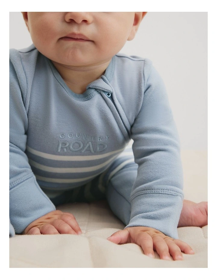 Cotton Logo Zip Jumpsuit in Dusty Blue Stripe image 2
