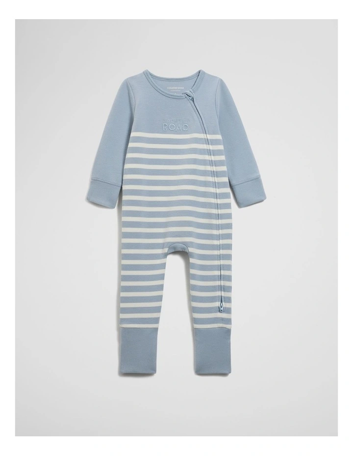 Cotton Logo Zip Jumpsuit in Dusty Blue Stripe image 3