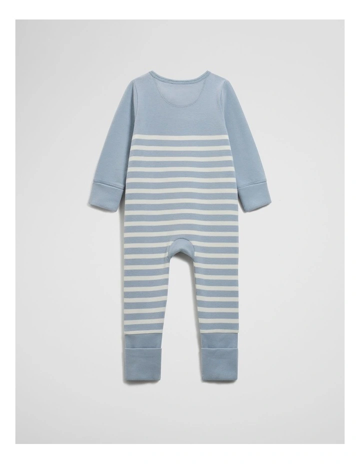 Cotton Logo Zip Jumpsuit in Dusty Blue Stripe image 4