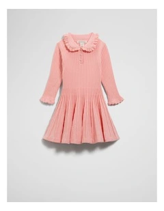 Collared Knit Dress in Rose Pink